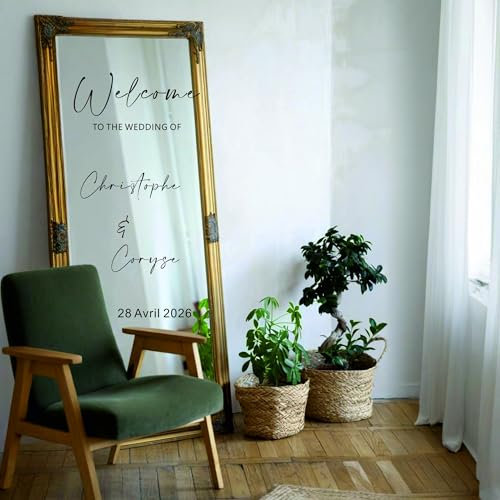 Autocollant De Panneau De Fenêtre Miroir Avec Noms Personnalisables, Autocollants De Panneau De Bienvenue Avec Nom Personnalisé, Avec Panneau De Mariage Bienvenue Mariage Avec Le Marié Mariées(35x55cm