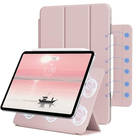 ZOPSGYU Magnetisch Hülle für iPad Air 11 Zoll M4/M3/M2 2026/2025/2024, iPad Air 5./4. Generation 10,9 2022/2020, unterstützt Pencil Pro/USB-C, Magnetisch Befestigung, Auto Wachen/Schlafen, Rosa