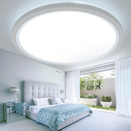 slochi 49CM LED Deckenleuchte, 46W 4600LM Deckenlampe 3000K/4000K/6500K, Flach Rund Badezimmer Lampe Decke, Wasserfest Deckenlampen Lampen für Bad Schlafzimmer Wohnzimmer Küche