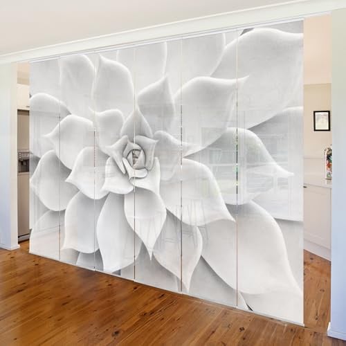 micasia Schiebegardine halbtransparent 60er Paneel Klett Muster Textil lichtdurchlässig - Pflanzen Modern Flächenvorhang schwarz Weiss Wohnzimmer Schlafzimmer 1378 (360x250 cm - 6er Set)