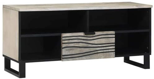 vidaXL TV Cabinet with Drawer White 105 x 33 x 46 cm Solid mango wood, Living Room Storage, Rectangular Mango Wood Cabinet, Rustic Industrial TV Stand, Durable Organizer Unit, Display Shelf