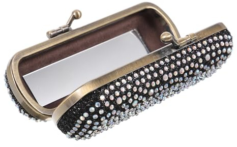 Hohopeti Antike Lippenstift aufbewahrung Strass Bruchsicherer Lippenstift Organizer mit Spiegel Tragbarer Kosmetikhalter für Handtasche für Reise und Alltag