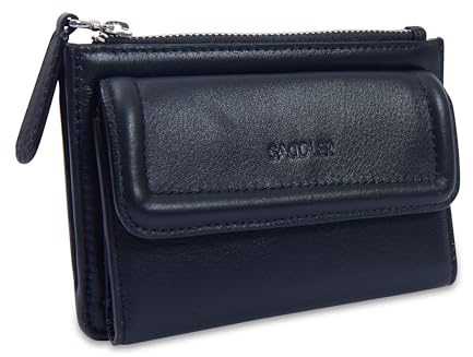 SADDLER Marion Women's Leather Trifold RFID Blocking Wallet, Black | Includes a zipped coin purse and arrives tissue-wrapped in a gift box, with a floral lining and durable YKK metal zippers.