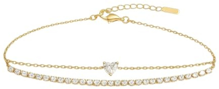 Elbella Hamburg Armband Damen Herz 14K Gold vergoldet aus Edelstahl – 2-Reihig Wasserfest & Verstellbar mit Zirkonia – Geschenk für Frauen – Lichtallee-Kollektion