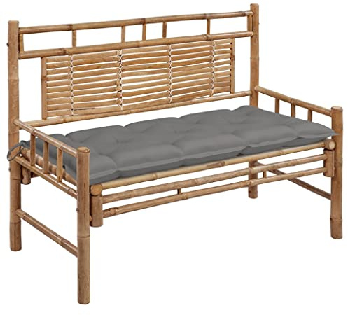 Bucmath Gartenbank mit Auflage 120 cm, Bambus Sitzbank für Garten Terrasse Veranda, wetterfeste Outdoor Bank mit bequemer Rückenlehne und wasserdichter Polsterauflage