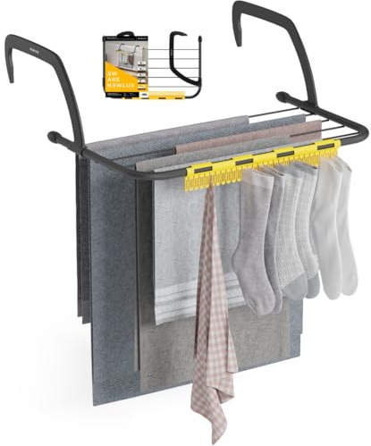 Newlux - Tendedero Radiador Aero V5 de Metal (52.5x34x17cm). Tendedero Balcon XS Plegable con Capacidad 5M y Resistencia 3kg. Incluye Accesorio Calcetines. Ideal Interiores y Exteriores, Negro