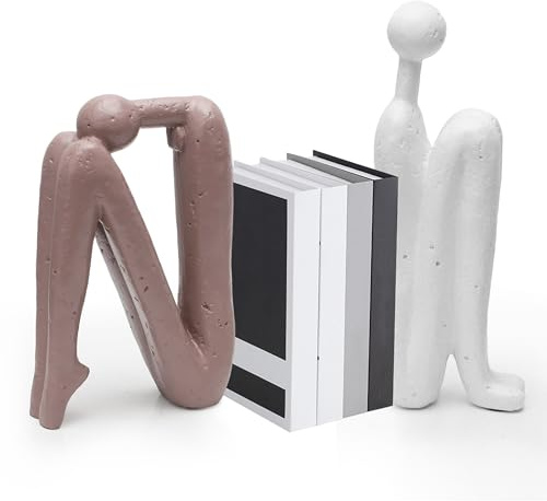 RANJIMA Buchstützen 2er Set, Dekorative Buchhalter mit Denker-Figur Moderne Deko Skulptur für Regal & Bücherregal Kreative Buchstützen für Wohnzimmer & Büro