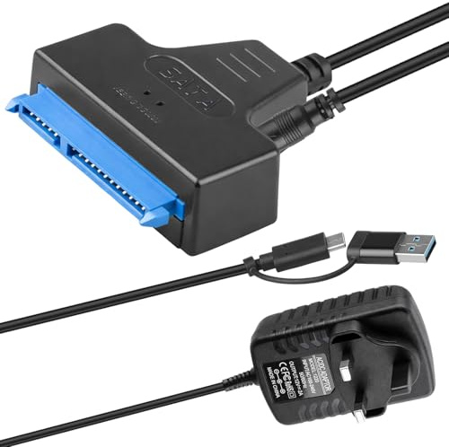 Rivvra USB 3.0 to SATA Adapter with 12V Power Supply, USB to SATA Cable for 2.5 & 3.5 HDD SSD, Fast Data Transfer with Power Adapter, SATA to USB Adapter Kit for External Hard Drives, Plug and Play