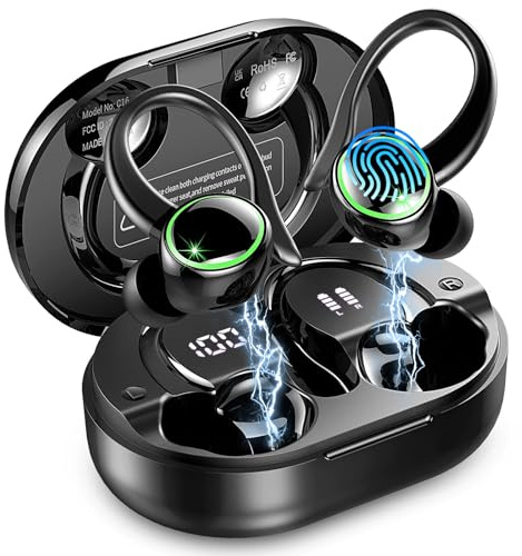 Ecouteurs Bluetooth sans Fil Sport, 2026 Écouteur Bluetooth 5.4 avec HiFi Stéréo, 50H Écouteur Bluetooth 4 ENC Réduction Bruit Mic, IP7 Étanche Oreillette Bluetooth, Écran LED Casque pour Running