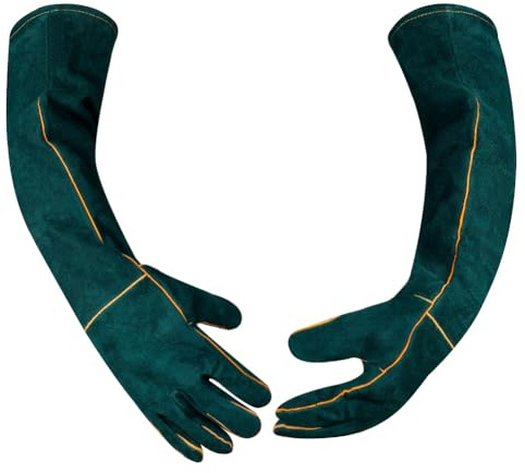 URAQT Bissfeste Handschuhe für den Umgang mit Tieren, 60CM Anti-Biss Arbeitshandschuhe, Kratzfest Schnittfest Armschutzhandschuhe für Hund Katze Schlange Reptilien, Garten Schweißen Dunkelgrün 1 Paar