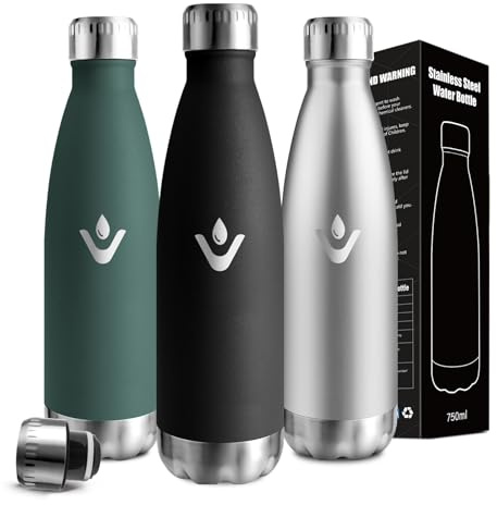 Botella Agua Acero Inoxidable, 750ml Botella Termica, A Prueba de Fugas, Cantimplora sin Bpa, Doble Aislamiento, Cantimplora para Oficina, Cámping, Senderismo, Pilates, Escalada