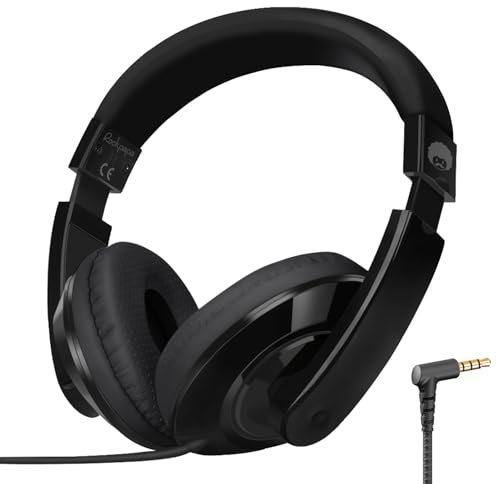 Rockpapa Comfort Kids Headphones, Over Ear Headphone Wired, Childrens Head phones with Adjustable Headband, Stereo Sound, Wired Headphones for Kids Girls Teens Adults (Black)