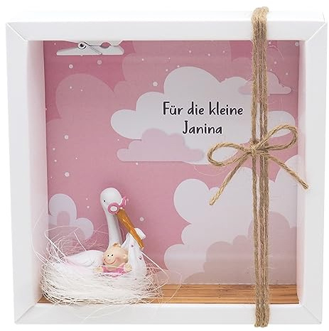 Geldgeschenk Verpackung Geldverpackung MIT NAMEN Baby Storch Mädchen Geburt Taufe Gutschein