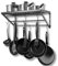 Kitchen Pan Rack, Wall Mounted Metal Hanging Rack Kitchen Storage Organizer Kitchen Pot Hanger Ceiling Pot Hanging Rack with 10 Hooks, Black 1