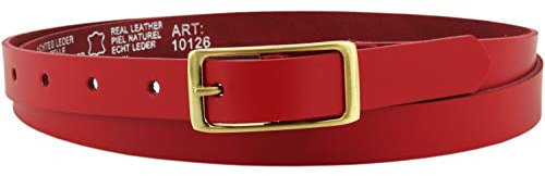 Ledergürtel echt Leder Damengürtel GOLD Schnalle 2 cm breit Hüftgürtel Jeansgürtel Damen Gürtel Casual Jeans schmal business | Vascavi | Made in Germany (115 cm Gesamtlänge 130 cm, Rot)