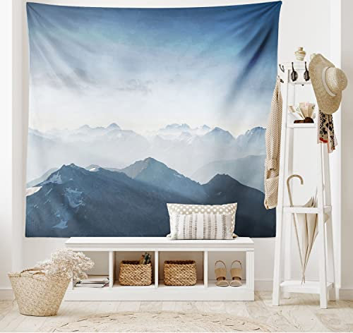 ABAKUHAUS Natur Wandteppich und Tagesdecke, Nebligen Morgen Berg aus Weiches Mikrofaser Stoff Waschbar ohne Verblassen Digitaldruck, 230 x 140 cm, Blassblau