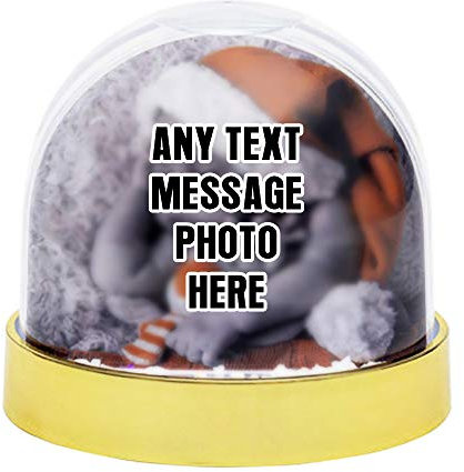 Getagift Personalised with Your own Text,Name,Image themed Photo Snow Globe Dome Glitter Shaker. (Gold)