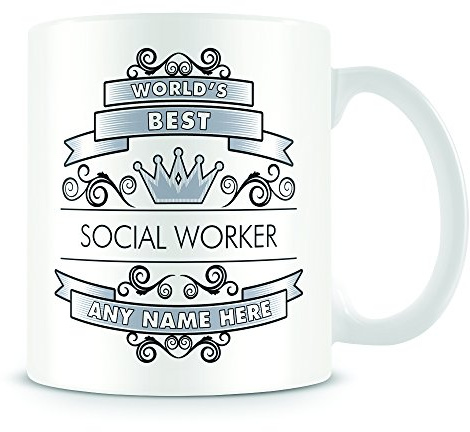 Social Worker Mug - 'Worlds Best' design - Personalised Work Gift - Silver