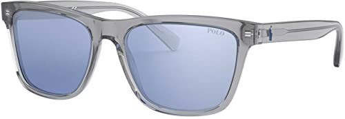 Polo Ralph Lauren Herren Ph4167 Sonnenbrille, Glänzend transparent grau/hellblau/Silber verspiegelt