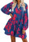 FANCYINN Robe Courte Femme Ourlet à Volants Lin Casual Robe Patineus Rouge Rose Fleuri Manches Longues XL