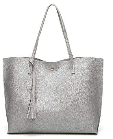 Damen Tote Shopper Schultertasche Handtasche, Frauen-Art und Weise elegante Litschi PU-Leder Tassel Handbag Classic Large Tote Schultertasche Top Handle Satchel Tagesgeld Shopper Umhängetasche Henkelt