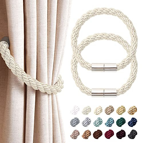 Pretty Jolly 2 Stück starke magnetische Vorhang-Raffhalter, moderner, einfacher Stil, Vorhanghalter, praktisch, dekoratives Gewebe, für dünne oder dicke Fenstervorhänge für Zuhause und Büro (beige)