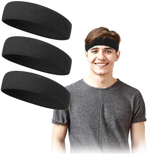 Sport Stirnband Damen Männer Schweißbänder Stirn Frottee Stirnband Sport für Laufen Radfahren Joggen Tennis Fußball (Schwarz)