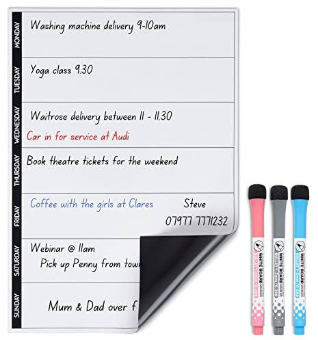 Magnetic Innovations A4 Fridge Weekly Planner Whiteboard, Ideal for Notes, Meal Planning and Reminders