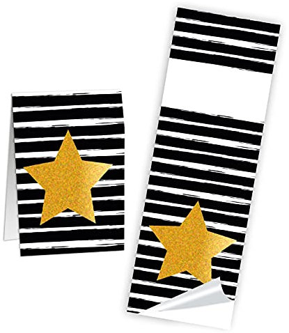 Logbuch-Verlag 100 Aufkleber für Namen schwarz weiß gestreift goldener Stern selbstklebend für Geschenke Geburtstag Weihnachten 5 x 14,8 cm