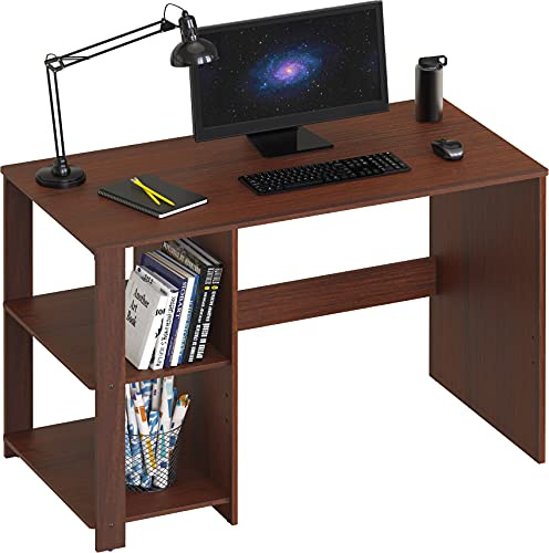 SHW Scrivania per computer con ripiani, colore: ciliegia