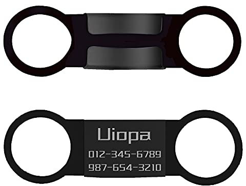 Uiopa Chapa Perro Grabada, 2Pzs Etiquetas de Identificación de Mascotas Personalizadas Acero Inoxidable de Placa Chapas para Perros Gatos Mascota Collar, Grabada Nombre Número de Teléfono (Negro, L)