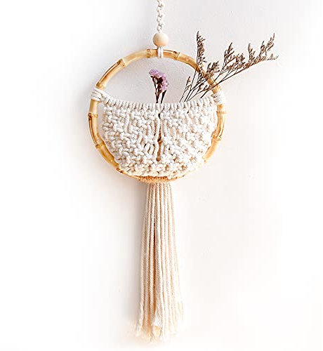 OCIOLI Macrame Wall Hanging Boho Decor Macrame Wall Decor Wall Macrame with Bamboo Ring for Bedroom Iiving Room Wedding Office Dorm Spring Decor (Ivory)