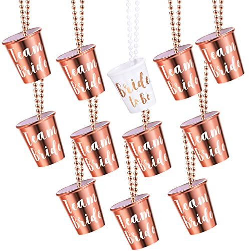Maitys 12 Stücke Jga Pinnchen Braut Kunststoff Perlen Schnapsglas Halskette Goldfolie Jga Schnapsgläser zum Umhängen für Junggesellenabschied Braut Party Halsketten (Weiß- und Roségold)