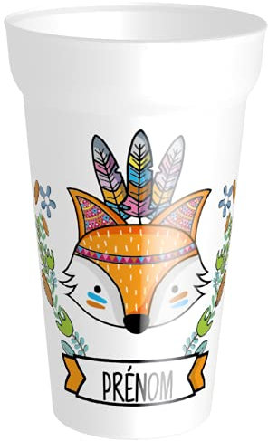 Eco cup 25cl en PP, personnalisé avec le prénom de votre enfant, thème renard.