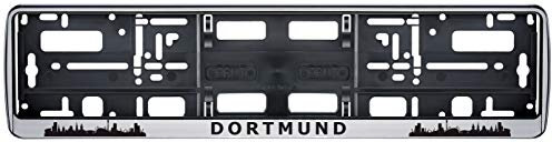 Auto Kennzeichenhalter Dortmund Skyline in der Farbe Silber/Schwarz Nummernschildhalterung Auto, Nummernschildhalter Fanartikel 2 Stück