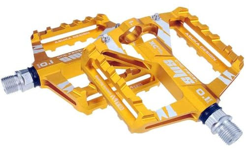 Universal-Mountainbike-Pedale aus Aluminiumlegierung mit Vollständig Abgedichteten Lagern und 4 Anti-Rutsch-Stiften (Gold)