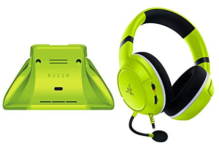 Razer Essential Duo Bundle for Xbox: Kaira X Wired Headset & Universal Quick Charging Stand for Xbox Controllers - Color Matches Official Xbox Series X|S Controllers (Sold Separately) - Electric Volt