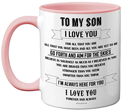 Stuff4 Son Mug - Inspirational I Love You Gift from Mum and Dad, Birthday or Christmas Idea for Sons - 11oz Pink Ceramic Dishwasher Safe