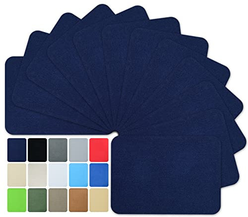 12 Pieces Iron-on Patches Premium Quality Fabric Inside & Outside. Strongest Glue 100% Cotton Navy Blue Repair Decorating Kit Size 3 by 4-1/4 (7.5 cm x 10.5 cm) (Navy Blue)