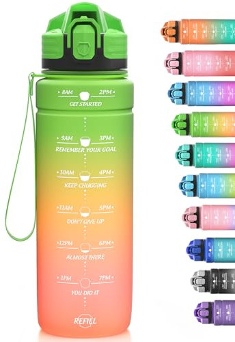 Niggeey Bouteille d'eau, 1L/700ML/500ML Gourde Reutilisable, Sport Gourde en Plastique Tritan sans BPA, avec Filtre et Marqueur de Temps, pour Enfant et Adultes, Maison et Extérieur