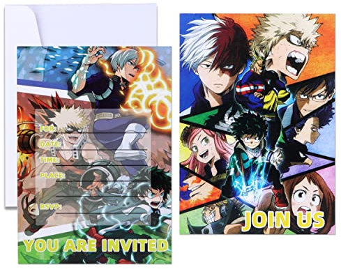 Roffatide Anime Einladungskarten Party Supplies 16 PCS Füllen Sie Einladungen mit Umschlägen für Mädchen und Jungen 5x7 Zoll aus