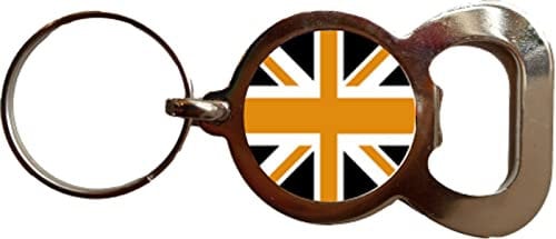 Union Jack Black & Gold Bottle Opener Metal Keyring and Velvet Gift Bag