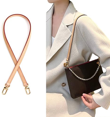 jiesinlov Vachetta Leder Ersatz Taschen Riemen Schulterriemen für Multi Pochette Zubehör (Aprikose-Doppelte Schnallen-Breite:1.1cm&Länge:60cm)