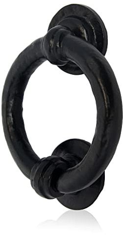 XFORT Smith's Range Black Antique Ring Door Knocker, tradizionale anello nero per porta d'ingresso, mobili esterni antichi estetici, battente in ghisa.