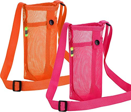 Tainehs Porte-bouteille d'eau avec bandoulière réglable - Sac pour bouteille d'eau - Pour sport, camping, marche, gym, randonnée - Orange/rose