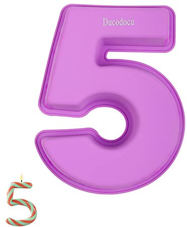 Ducodocu Large Silicone Number Cake Mould 3D Novelty Cake Pan DIY Baking Mold for Birthday Anniversary Number of 5