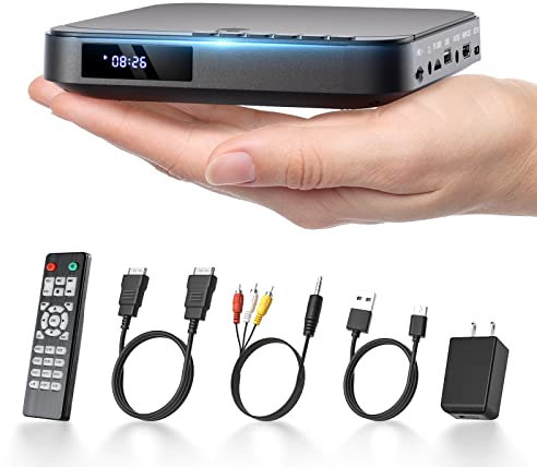 Mini Lecteur DVD HDMI, DESOBRY Petit Lecteur DVD pour TV, Lecteur DVD Compact HD 1080P pour Smart TV avec Toutes Les régions, Lecteur CD DVD avec Sortie AV, entrée Carte USB/TF