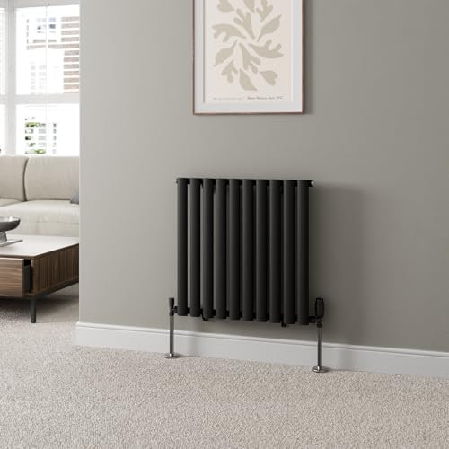 DuraTherm® 600 x 600mm Black Horizontal Designer Radiator Single Column Oval Tube Modern Central Heating Panel Bathroom Radiators