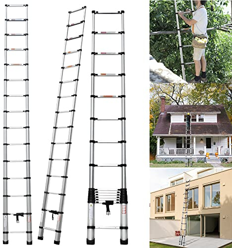 5M/16.4FT Multi Tool Telescopic Ladder - 13 Step Loft Ladder with Adjustable Step & Rubber Feet, Max Load 150kg, EN131