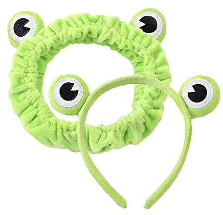 UngVeil 2 Pieces Cute Frog Headband Stretchy Frog Hair Accessories Cartoon Frog Headband for Face Washing Shower Sports Yoga Beauty Skincare (Green, 2style)